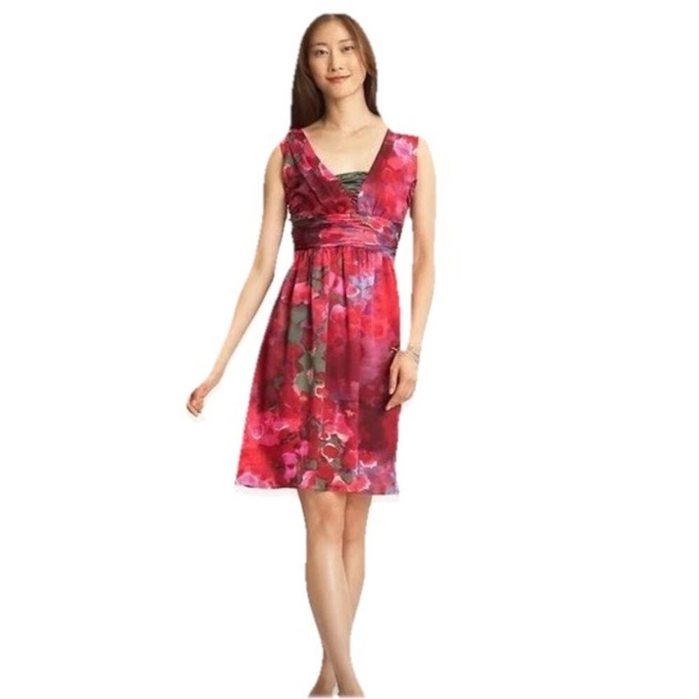 NWT Banana Republic‎ Watercolor Floral Burgundy Silk Dress 0 Petite Jewel Tones